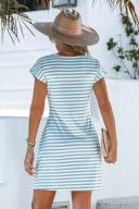 Cupshe Striped Knotted Belt Mini Dress - Blue,L