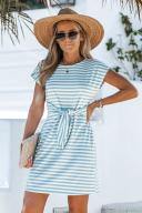 Cupshe Striped Knotted Belt Mini Dress - Blue,M