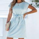 Cupshe Striped Knotted Belt Mini Dress - Blue,M