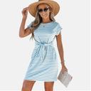 Cupshe Striped Knotted Belt Mini Dress - Blue,XL