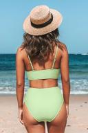 Cupshe Twist Bralette & Spliced High Waist Green Bikini Set - Light Green,S