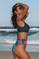 Cupshe Vapor Wave Lace Up Bralette & Hot Tropics High Waist Bikini Set - XS