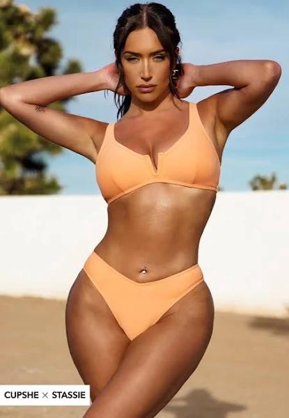 Cupshe x STASSIE Oasis Chiffon Bralette & V-Cut Cheeky Bikini Set - Light Yellow,XS