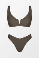 Cupshe x STASSIE Oasis V-Wire Bralette & V-Cut Cheeky Bikini Set - Brown,XL