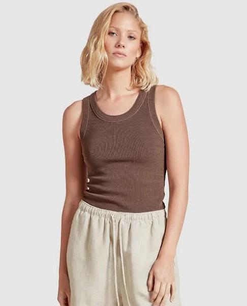 David Jones Academy Brand Essential Rib Tank in Bison, Size Large