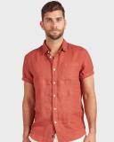 David Jones Academy Brand Hampton L/S Linen Shirt in Chilli, Size Medium