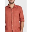 David Jones Academy Brand Hampton L/S Linen Shirt in Chilli, Size Medium