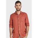 David Jones Academy Brand Hampton L/S Linen Shirt in Chilli, Size Medium