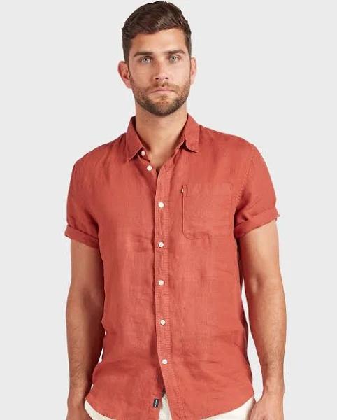 David Jones Academy Brand Hampton L/S Linen Shirt in Chilli, Size Medium