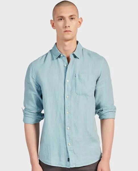 David Jones Academy Brand Hampton Linen Shirt in Blue Horizon, Size Medium