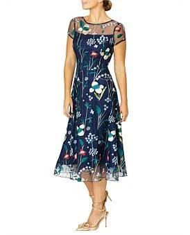 David Jones Anthea Crawford Leila Navy A-Line Dress in Navy Multi, Size 14 AU