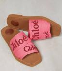 David Jones Chloé Woody Embroidered Linen Slide in pink-red, Size 40 EU