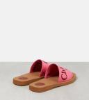 David Jones Chloé Woody Embroidered Linen Slide in pink-red, Size 40 EU