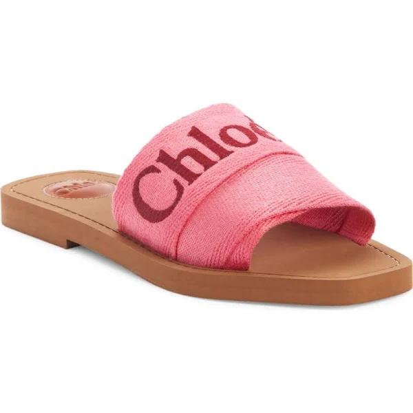 David Jones Chloé Woody Embroidered Linen Slide in pink-red, Size 40 EU