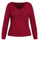 David Jones City Chic Button Long Sleeve Top in Ruby, Size 14+