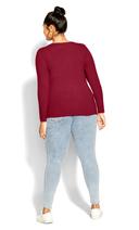 David Jones City Chic Button Long Sleeve Top in Ruby, Size 14+