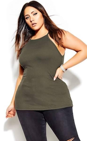 David Jones City Chic Rib Tank in Light Khaki, Size 18 AU
