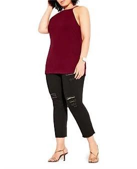 David Jones City Chic Rib Tank in Ruby, Size 20 AU
