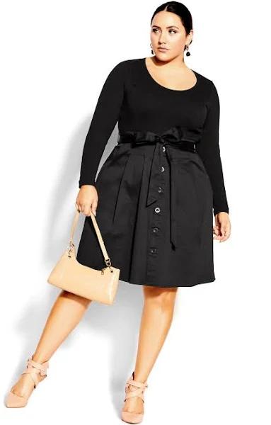David Jones City Chic Uptown Girl Dress in Black/Black, Size 20