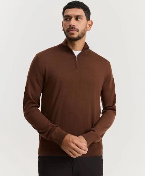 David Jones Country Road Verified Australian Merino Half Zip Knit in Nutmeg, Size 2XL