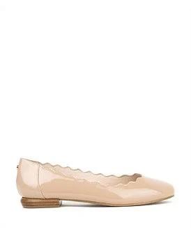 David Jones Edward Meller Fara Scalloped Ballet Flat in Nude Patent, Size 35.5 EU