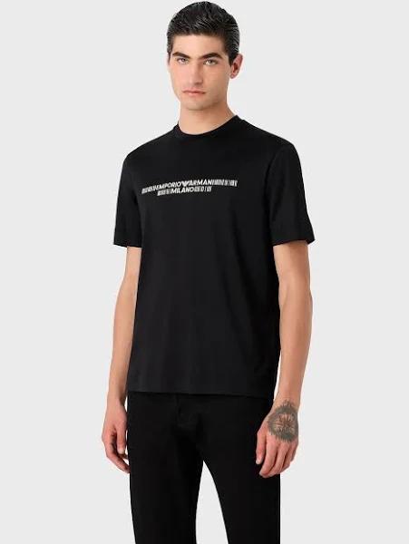 David Jones Emporio Armani Men's Regular Fit Barcode Logo T-Shirt in Black, Size 2XS