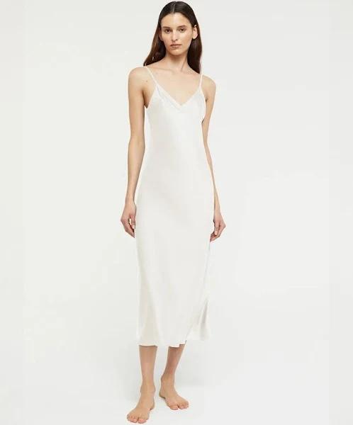 David Jones GINIA Silk Long Nite V Neck in Creme, Size Small