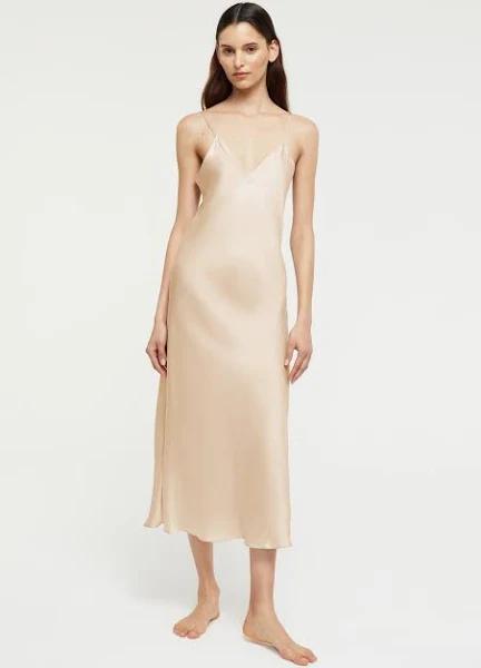 David Jones GINIA Silk Long Nite V Neck in Mink, Size XL