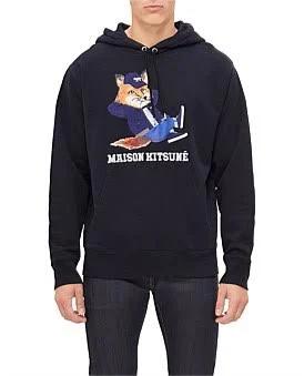 David Jones Maison Kitsune Dressed Fox Print Relaxed Hoodie in Black, Size Medium
