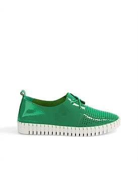 David Jones Midas Husto Bright Emerald White Sole Patent Leather in Green, Size 37 EU
