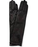 David Jones Milana Silk Lined Nappa Leather Long Gloves in Black, Size M/L