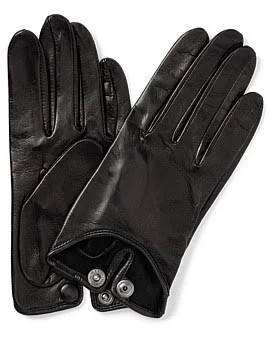 David Jones Milana Silk Lined Nappa Leather Long Gloves in Black, Size M/L