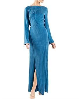David Jones One Fell Swoop Ritual Long Sleeve Maxi Dress in Egyptian Blue, Size 8 AU