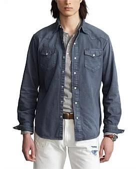 David Jones Polo Ralph Lauren Classic Fit Denim Western Shirt in Spring Navy, Size XS