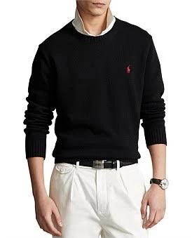 David Jones Polo Ralph Lauren Cotton Crewneck Sweater in Polo Black, Size Medium