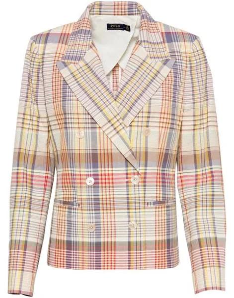 David Jones Polo Ralph Lauren Cotton Madras Blazer in Pink, Size 4 US