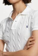 David Jones Polo Ralph Lauren Slim Fit Cable-Knit Polo Shirt in White, Size XS