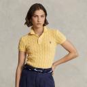 David Jones Polo Ralph Lauren Slim Fit Cable-Knit Polo Shirt in Yellow, Size Medium