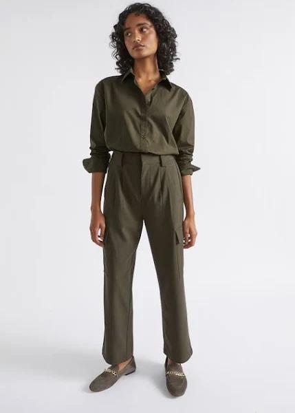 David Jones Seed Heritage Pleat Front Pant in Darkfern, Size 16 AU