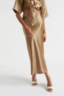 David Jones Seed Heritage Satin Slip Midi Skirt in Deep Brass, Size 4