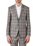 David Jones Uber Stone Slim Fit Check Jacket in Navy, Size 102 cm Reg