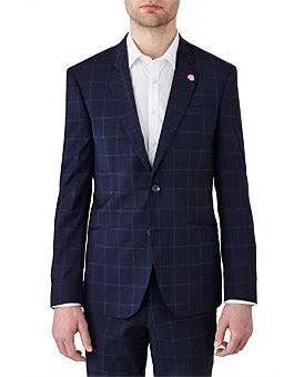 David Jones Uber Stone Slim Fit Check Jacket in Navy, Size 102 cm Reg
