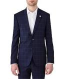 David Jones Uber Stone Slim Fit Check Suit Jacket Fun528 in Fudnm, Size 97 cm Reg