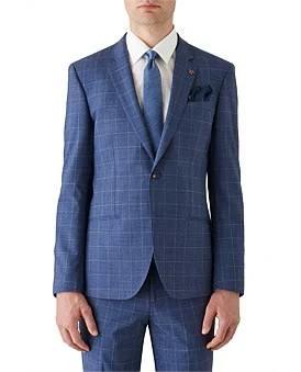 David Jones Uber Stone Slim Fit Check Suit Jacket Fun528 in Fudnm, Size 97 cm Reg