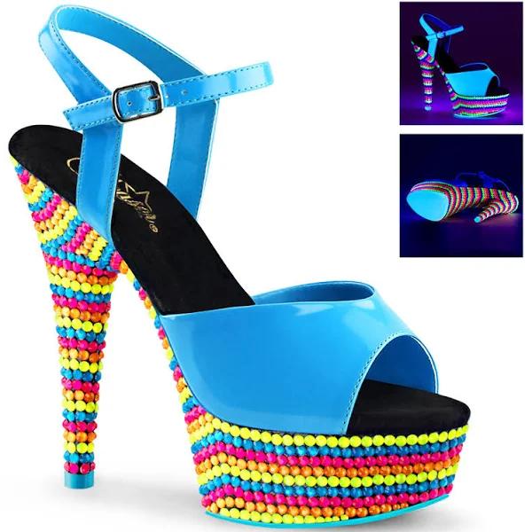 DELIGHT-609RBS Neon Blue Patent/Neon Multi Platform Sandal 5