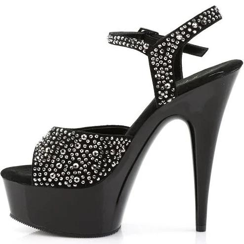 DELIGHT-609RS Black Suede-Pewter Rhinestone/ Black Platform Sandal 5