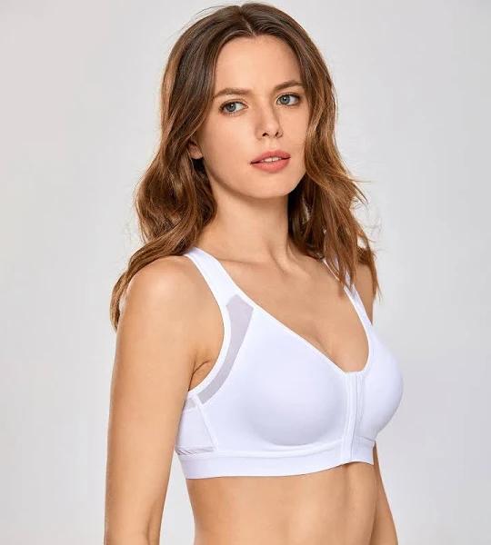 DELIMIRA Women's Full Coverage Front Closure Wire Free Back Support Posture Bra