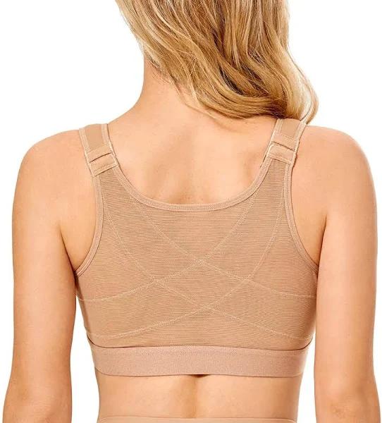 DELIMIRA Women's Full Coverage Front Closure Wire Free Back Support Posture Bra