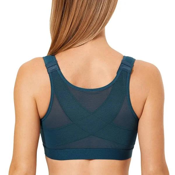 DELIMIRA Women's Full Coverage Front Closure Wire Free Back Support Posture Bra