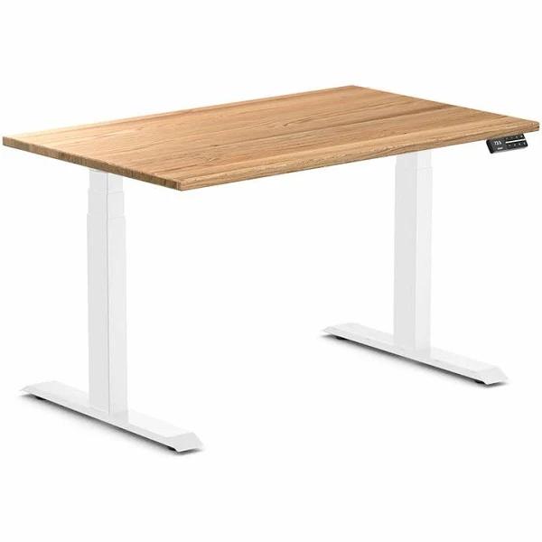 Desky Dual Hardwood Sit Stand Desk - Red Oak / White - 1500x750mm - AfterPay & zipPay Available